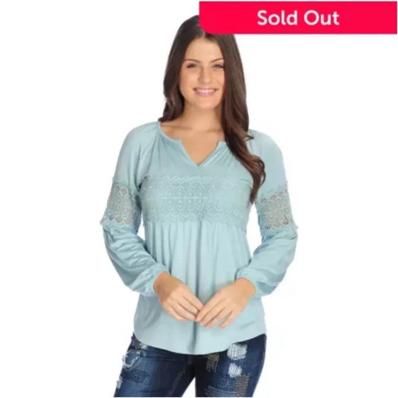 Adorable Light Blue Indigo Thread Lace Detail tunic top Small - Picture 1 of 9